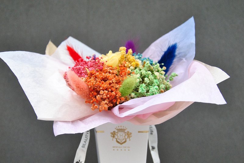 甜筒乾燥花束-六色彩虹 LGBT 附卡片 生日禮物 - 乾燥花/永生花 - 植物．花 多色