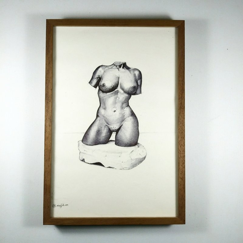 Body drawing. Pen drawing. Plexiglass. Wooden handmade frame. With gift for you - 壁貼/牆壁裝飾 - 其他材質 