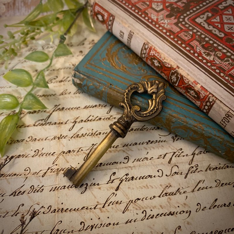 French ornate Bronze handle kitchen cabinet antique key type A - อื่นๆ - ทองแดงทองเหลือง สีกากี