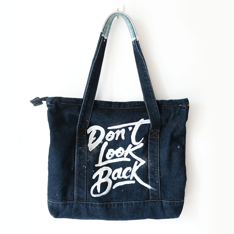 TOTE BAG Vintage DIY Original Personality Handmade Shoulder Bag Eco Denim English Graffiti - Messenger Bags & Sling Bags - Other Materials 