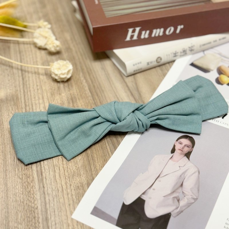 [Ingenious Craftsman] Yunshui Blue Handmade Bow Headband - Headbands - Cotton & Hemp Blue