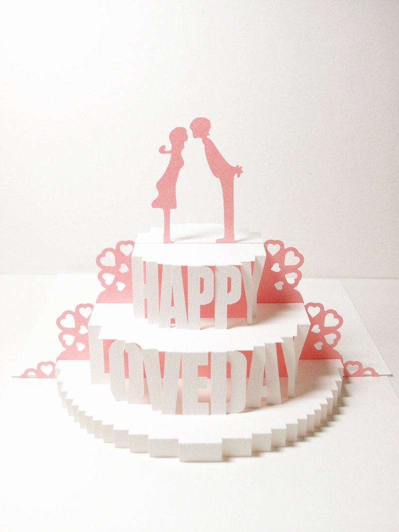 Valentine's Day Gift-Three-dimensional Paper Sculpture Lover Card-Kiss Cake-Heart Blossom - การ์ด/โปสการ์ด - กระดาษ สึชมพู