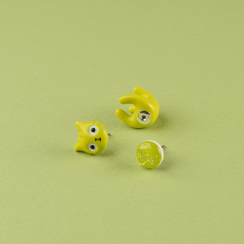 Lime Polymer Clay Earrings -  Spring Cat Earrings - 耳環/耳夾 - 黏土 綠色