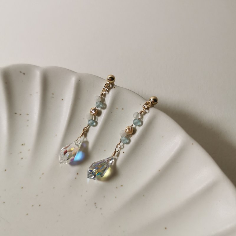 【Veverka】Leng Yue Bing Xin-Natural stone earrings Swarovski labradorite Stone - ต่างหู - เครื่องประดับพลอย หลากหลายสี