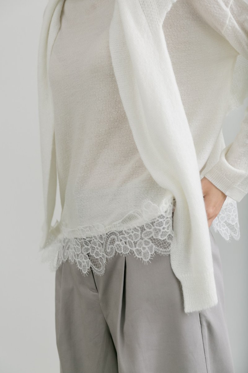 Lace-shaped Merino sweater - Women's Sweaters - Wool White