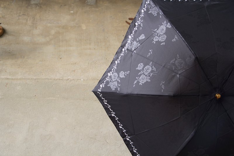 UrbaneUmbrella Japanese style easy-opening embroidery embossed umbrella-Black & White - ร่ม - เส้นใยสังเคราะห์ สีดำ