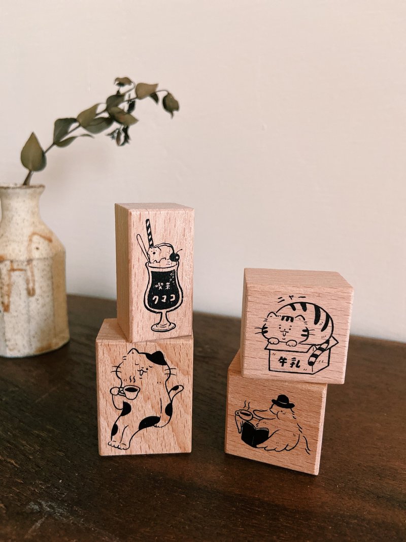 Eating tea diary | Beech wood stamp(four styles) - ตราปั๊ม/สแตมป์/หมึก - ไม้ สีทอง