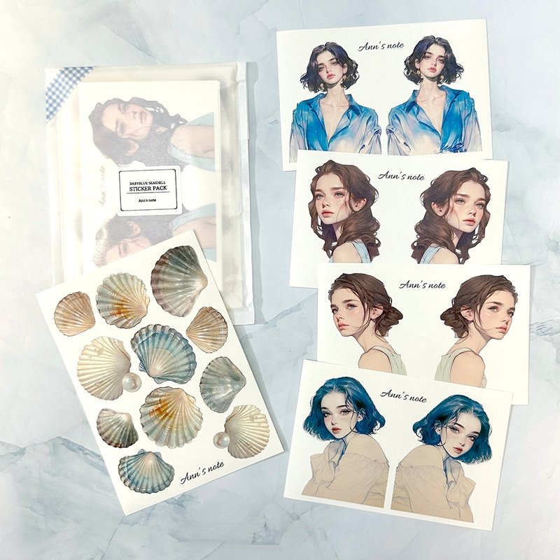 Blue Shell Pack sticker (anns note) person girl sticker - สติกเกอร์ - กระดาษ สีน้ำเงิน