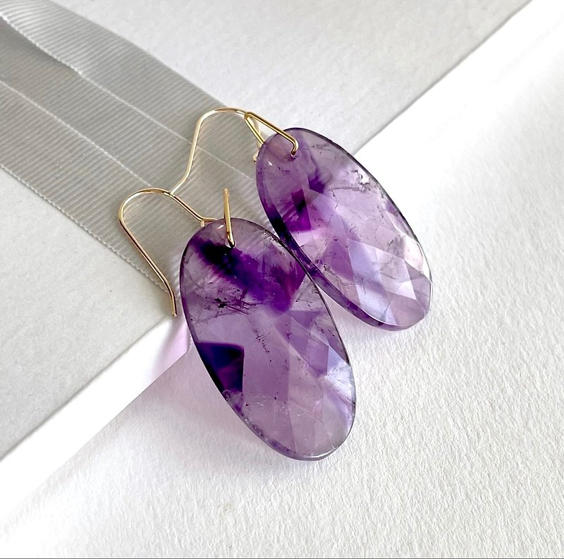 Trapichair Methyst swaying earrings 14kgf can be changed to Clip-On - Earrings & Clip-ons - Semi-Precious Stones Purple