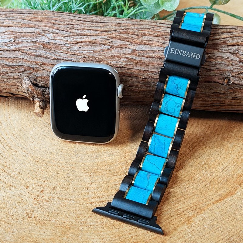 【木製バンド】EINBAND AppleWatch 天然木バンド 木のベルト 20mm ターコイズ×サンダルウッド - 女錶 - 木頭 黑色