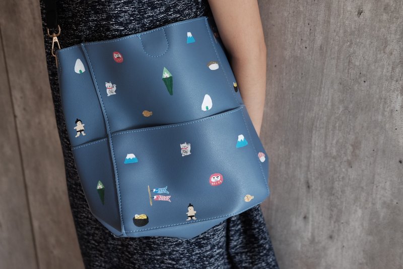 Japan Large Bucket Bag - 側背包/斜背包 - 真皮 藍色