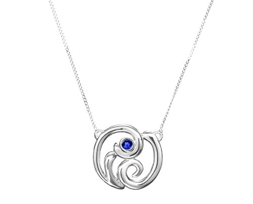Majade Jewelry Design 藍寶石14k白金項鍊 漩渦立體項鍊 波浪吊墜鎖骨鍊 九月誕生石項鍊