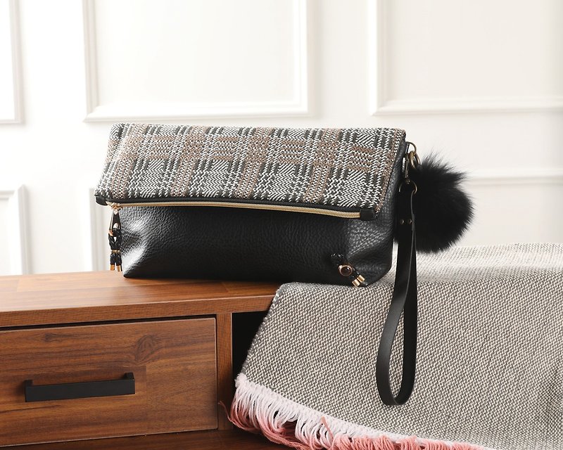 Glen check fold over clutch bag - Other - Other Materials Black