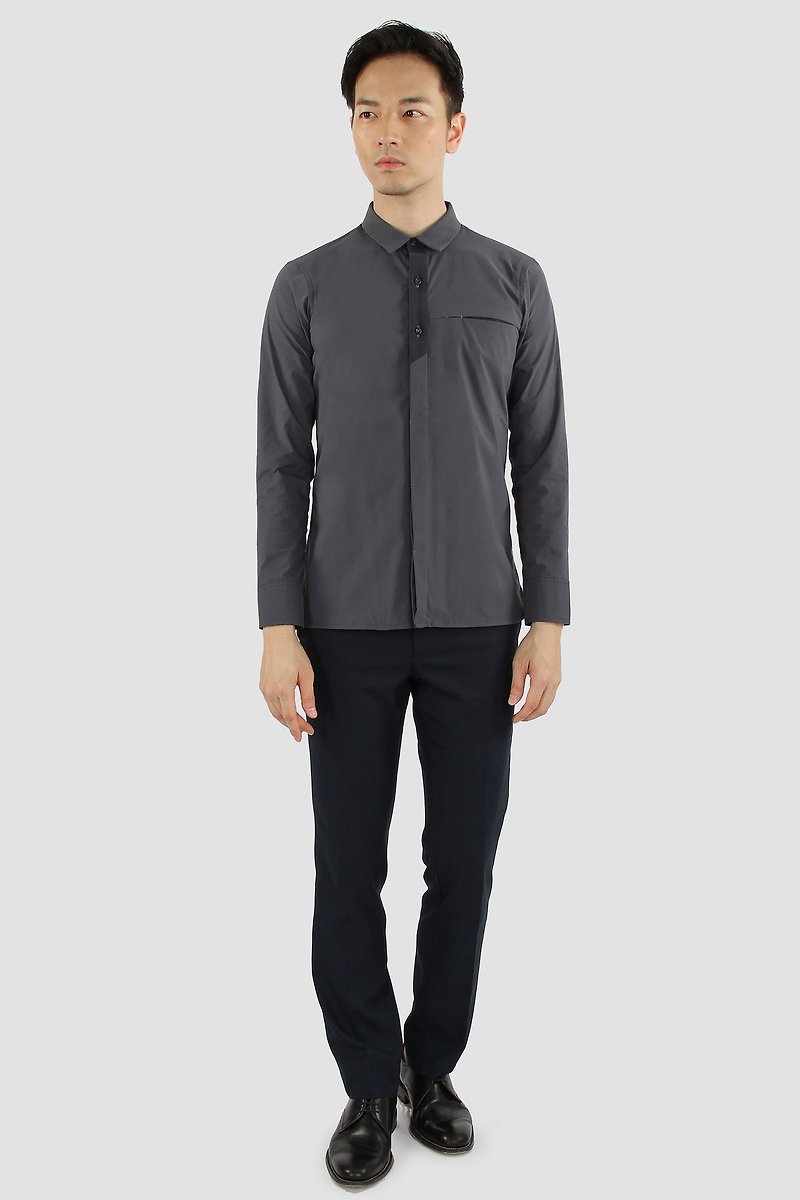 Breathable Spliced Elastic Reflective Shirt-Blue Grey - Men's Shirts - Other Man-Made Fibers Gray