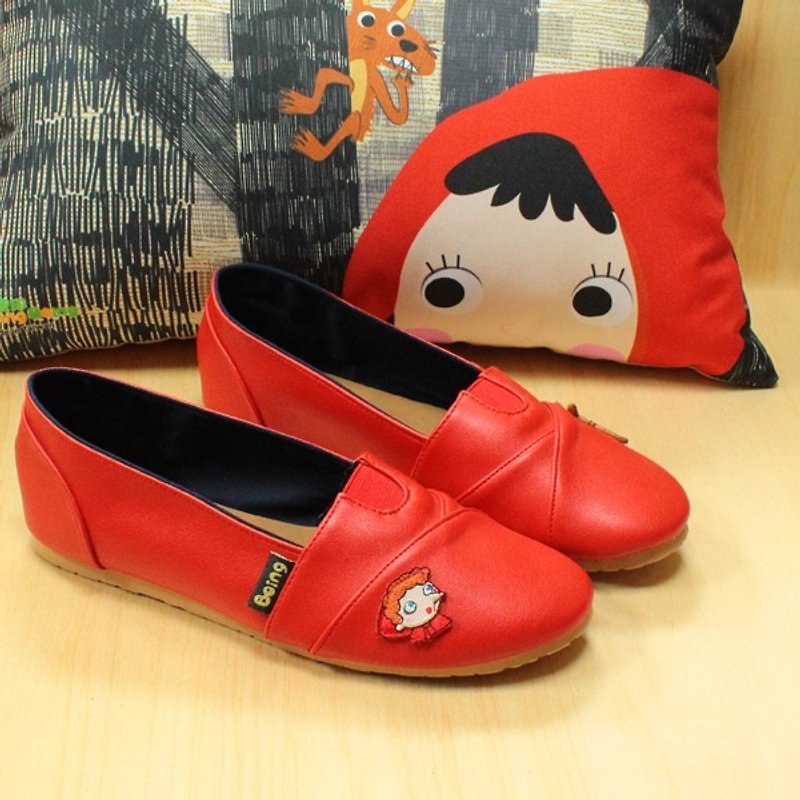 故事方便鞋 – 紅色小紅帽與大野狼(大人款) - 女款休閒鞋 - 真皮 紅色