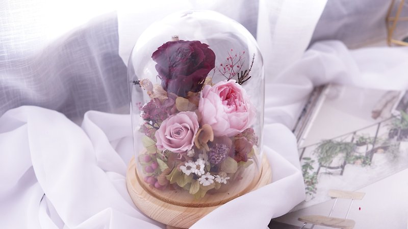 Daily love glass cover rose eternal flower birthday gift housewarming opening ceremony Valentine's Day gift - ช่อดอกไม้แห้ง - พืช/ดอกไม้ 