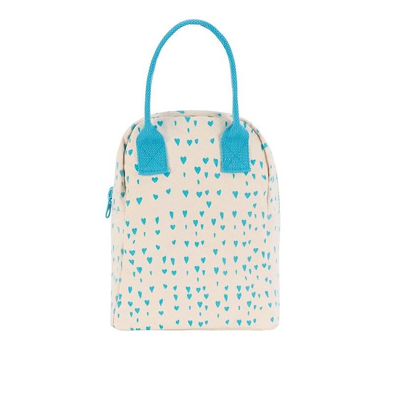 【Canadian fluf organic cotton】Zipper handbag--(small blue heart) - กระเป๋าถือ - ผ้าฝ้าย/ผ้าลินิน สีน้ำเงิน