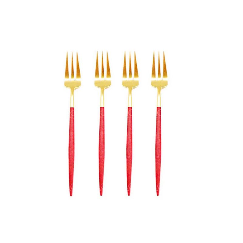 GOA RED MATTE GOLD PASTRY FORK 4 PIECE SET - Cutlery & Flatware - Stainless Steel Red