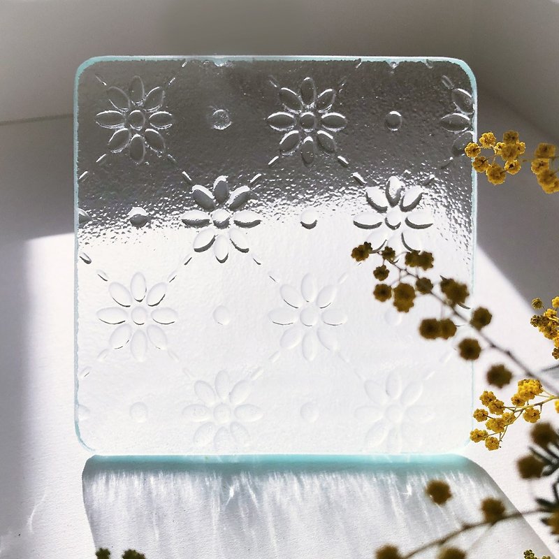 [Paper weight] 9cm square with rounded corners/small flowered glass - Other - Glass 