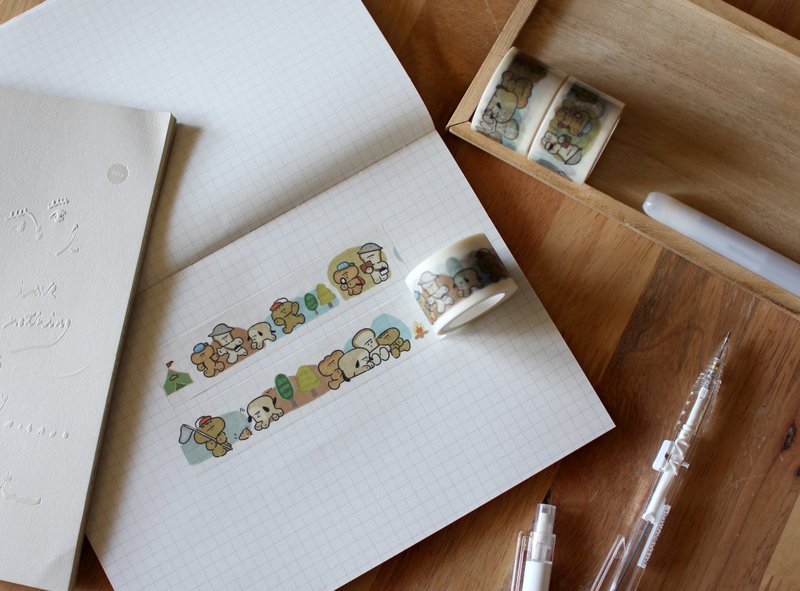 Masking tape with cute illustration of outdoor style - มาสกิ้งเทป - กระดาษ สีเขียว