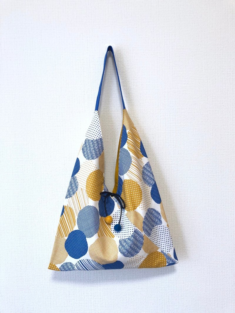 Triangle skull shoulder bag / large size / blue + yellow circle - กระเป๋าแมสเซนเจอร์ - ผ้าฝ้าย/ผ้าลินิน สีส้ม