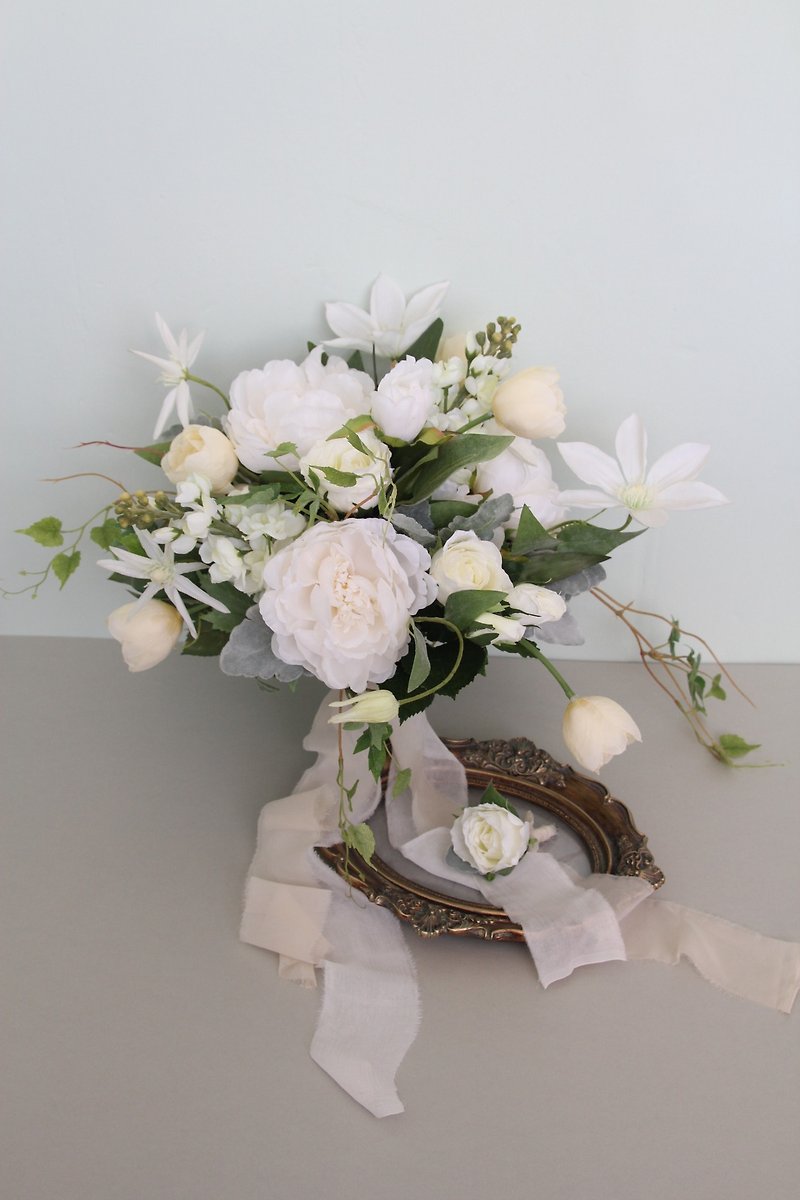 Bridal bouquet  ,Artificial Bouquet ,silk flower bouquet , Wedding ,Peony - Dried Flowers & Bouquets - Plants & Flowers White