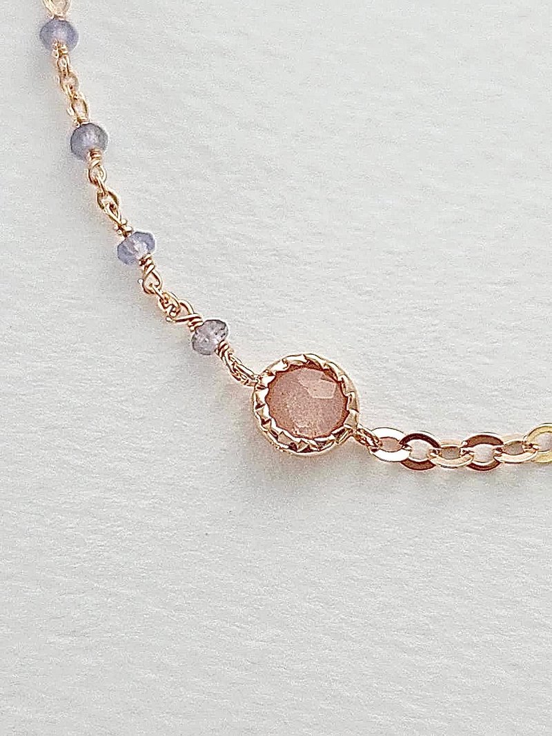 Clear Peach Moonstone Bracelet/ Rose Gold/Crystal - Bracelets - Rose Gold Pink