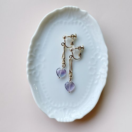 Lunka Handmade Accessories Fluorite petit heart ピアス/イヤリング clear purple