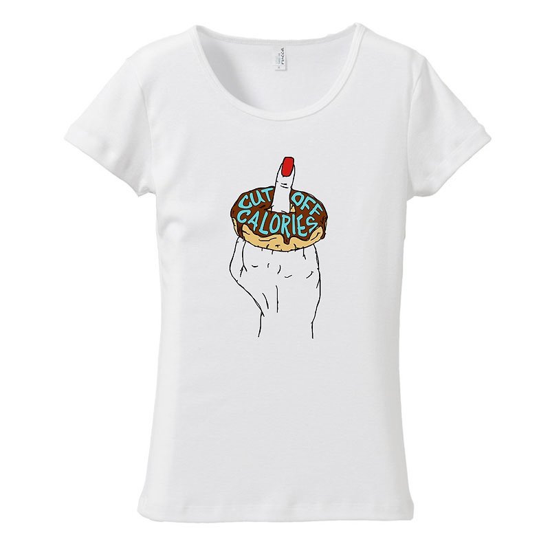 Women's T-shirt / Cut off calories - เสื้อยืดผู้หญิง - ผ้าฝ้าย/ผ้าลินิน ขาว