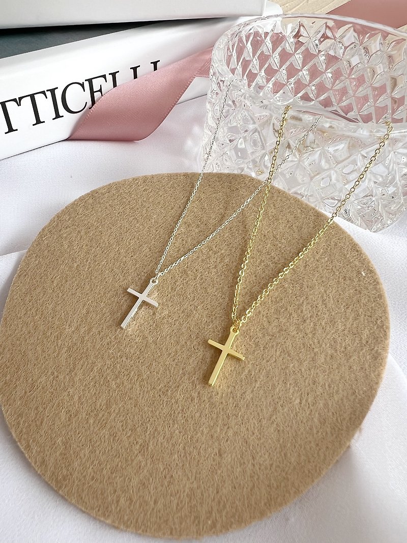 【Delicate Gift Box】Cross Necklace S925 18KGF-Faith #Simple, sleek - Necklaces - Sterling Silver Gold