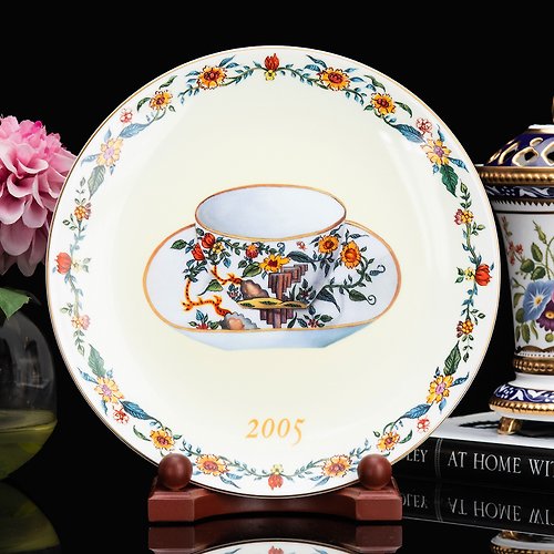 擎上閣裝飾藝術 英國製Minton明頓2005盤中杯花卉細緻骨瓷掛盤裝飾擺盤壁掛陶瓷盤