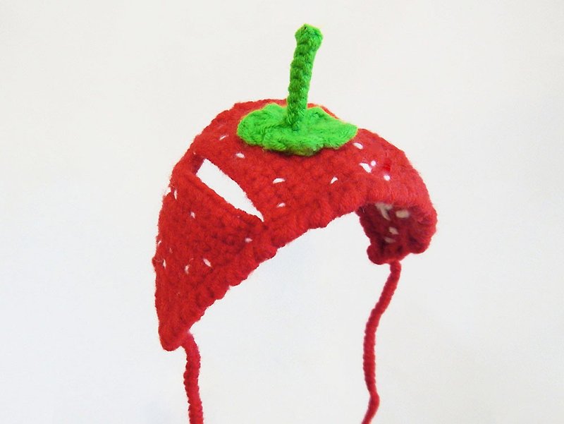 毛線編織貓咪狗狗帽子 水果寵物帽子 草莓 - 寵物衣服 - 其他材質 紅色