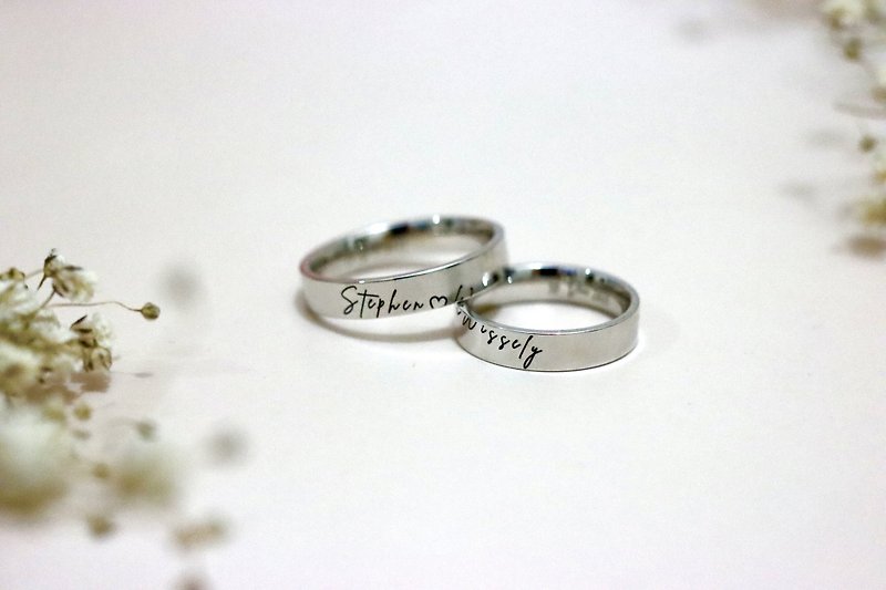 [Customized] Lettering / Engraving - Couples combined with engraved name and ring - General Rings - Sterling Silver Silver
