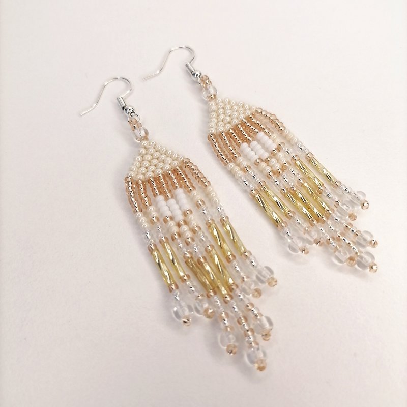Other Materials Earrings & Clip-ons Gold - Long beaded earrings, Beaded earrings, Feather earrings, Earrings