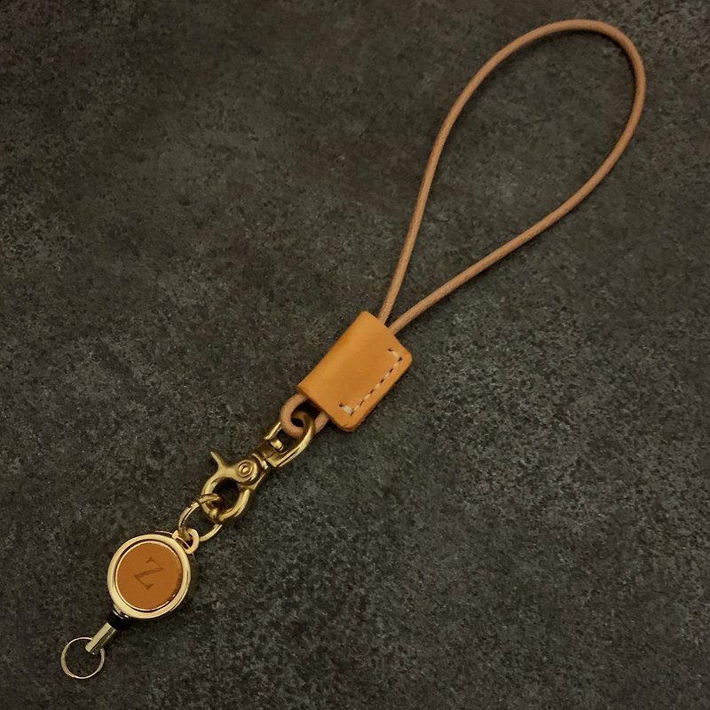 【Customized】Multifunctional telescopic lanyard caramel tea custom engraved gift box customized gift - ID & Badge Holders - Genuine Leather Brown