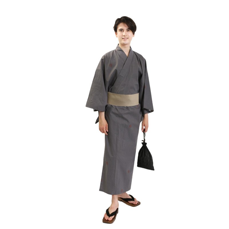 日本 和服 男 綿 浴衣 腰封 2 件 套組 L Z35-a3 yukata - 其他 - 棉．麻 咖啡色