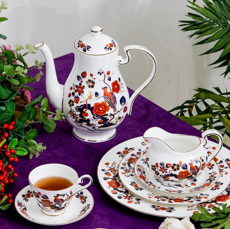 英國Aynsley 天堂鳥系列 骨瓷約克茶壺/杯盤組/餐盤15/20/27cm - 茶具/茶杯 - 瓷 多色