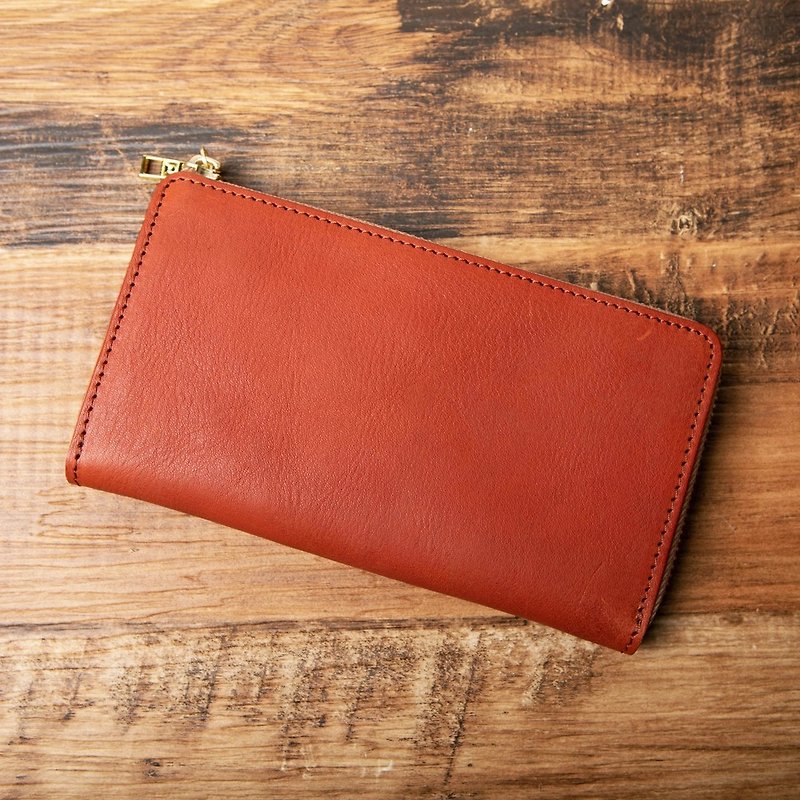 日本製 長夾 TIDY2.0 栃木皮革 外側卡夾 鑰匙收納 輕薄小 焦糖紅 - 銀包 - 真皮 紅色