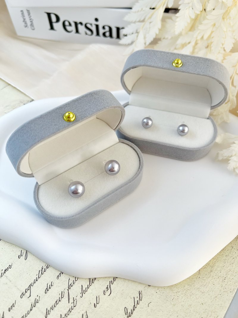 【Exquisite Gift Box】Austrian Pearl Earrings - Polaris Silver Gray Purple - ต่างหู - วัสดุอื่นๆ สีม่วง