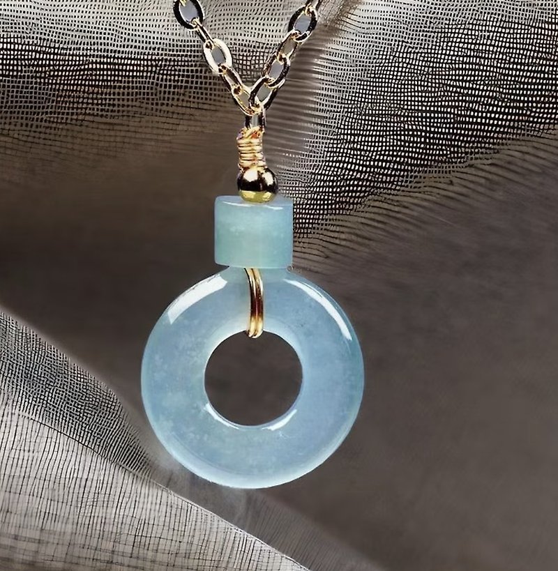 [May ‧Peace] Ice Blue Water Jade Donut Clavicle Chain 14K Gold Filled | Natural Grade A Jadeite | Gift - Necklaces - Jade Blue
