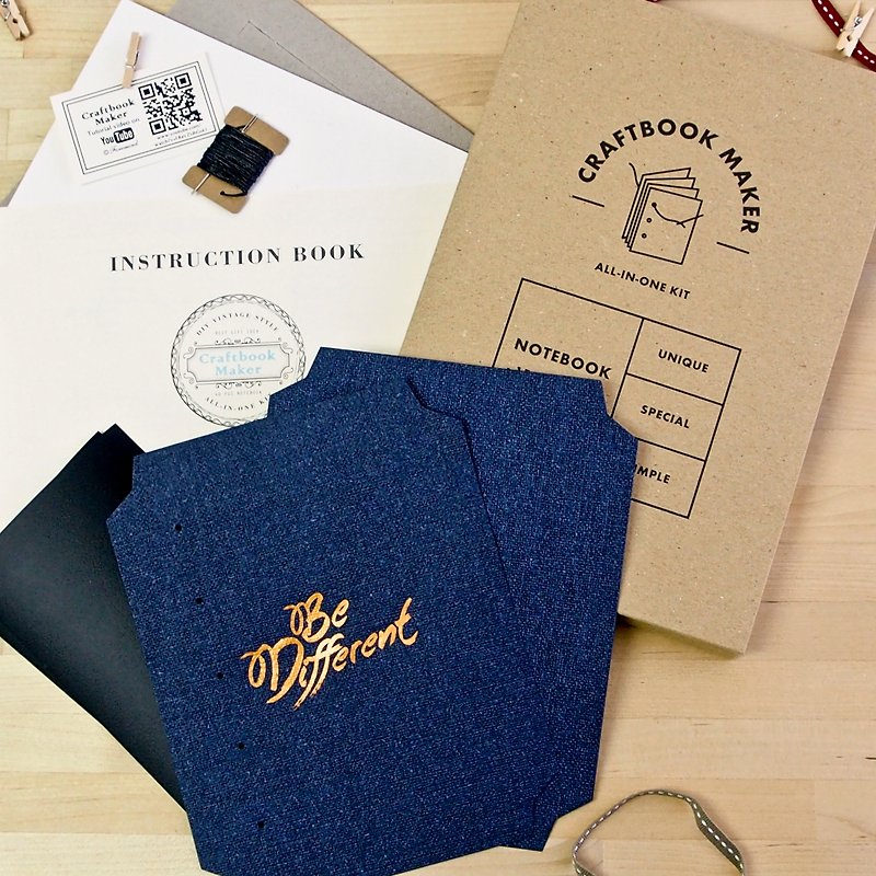 Textured Denim Paper Craftbook Maker Bookbinding kit - Be Different - งานไม้/ไม้ไผ่/ตัดกระดาษ - กระดาษ สีน้ำเงิน