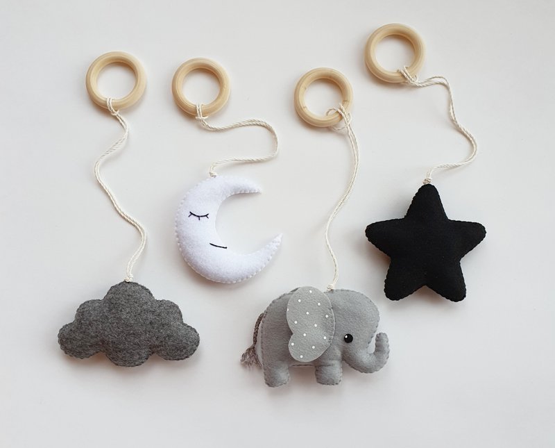 Hanging baby gym toys, elephant decor, animal activity gym toy, monochrome toy - Baby Gift Sets - Eco-Friendly Materials 