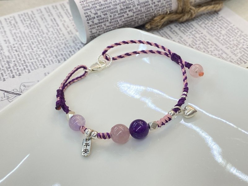 Amethyst Rose Quartz Irregular Design Kumihimo Bracelet Wisdom and Popularity - Bracelets - Sterling Silver 