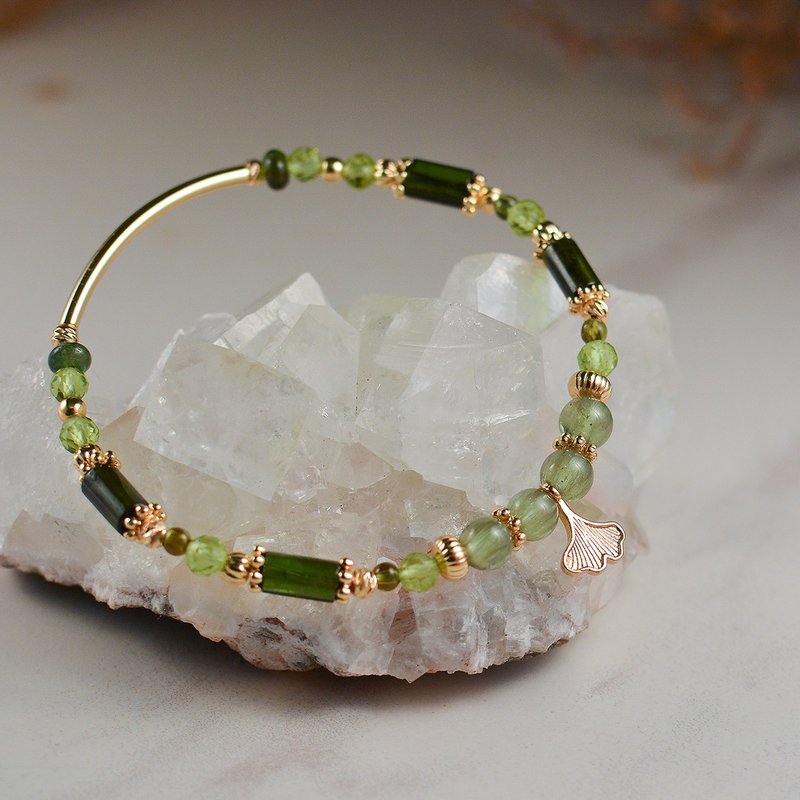 Green elf hand-cat's eye green kunzite, green tourmaline, Stone - Bracelets - Crystal 