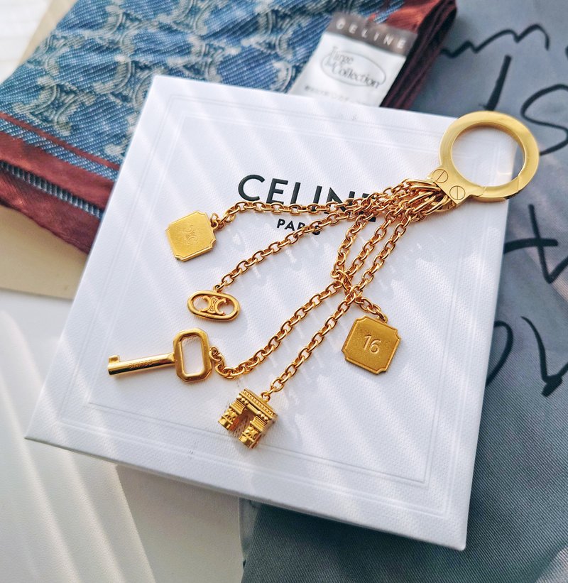 中古美品 帶盒 CELINE 黃金凱旋門流蘇包包掛飾 掛件鎖匙扣鑰匙圈 - 鑰匙圈/鑰匙包 - 銅/黃銅 黃色