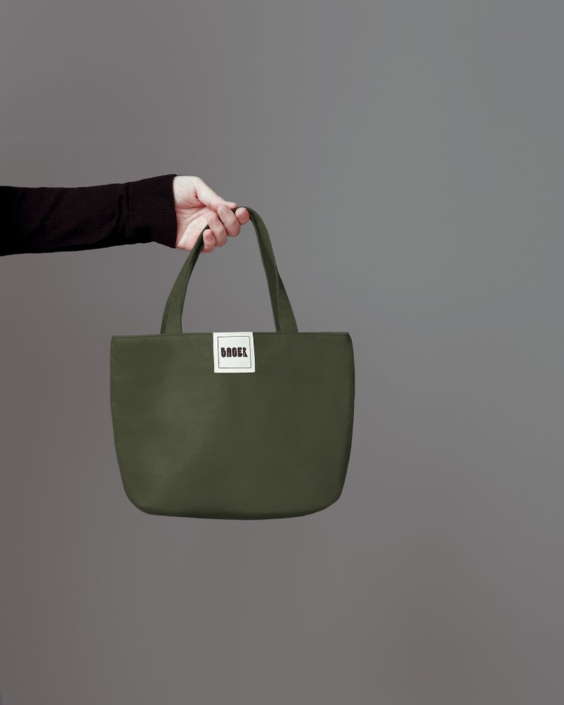 Simple plain canvas / small tote bag / lunch bag / army green - กระเป๋าถือ - ผ้าฝ้าย/ผ้าลินิน สีกากี