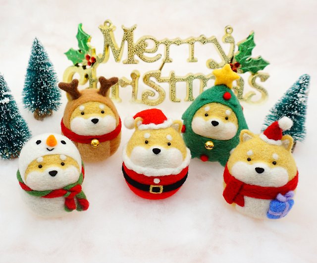 羊毛フェルト 犬 クリスマス ツリー 置物 - おもちゃ/人形