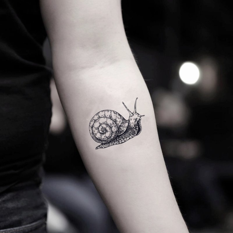 OhMyTat 蝸牛 Snail 刺青圖案紋身貼紙 (2 張) - 紋身貼紙 - 紙 黑色
