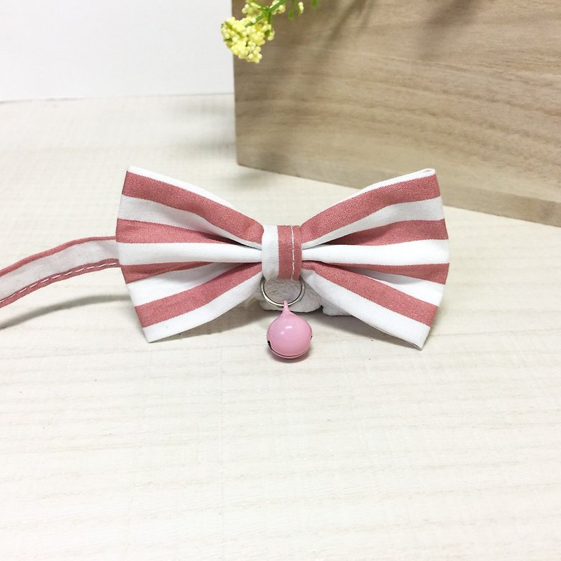 ワイドストライプピンクの装飾的な弓のセクション猫の犬の首輪 - 首輪・リード - コットン・麻 ピンク