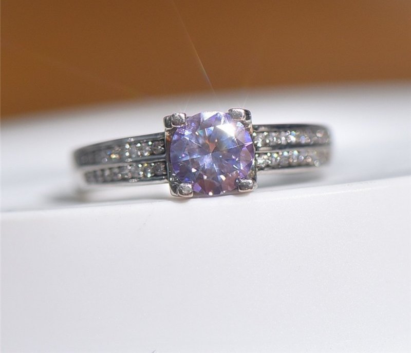 Purple Moissanite Ring, 1 Ct Purple Moissanite ring - 戒指 - 其他金屬 銀色